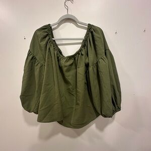 ELOQUII off the shoulder Olive Green Women's Peasant Top
